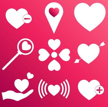 Set of heart icons on gradient pink color background for St. Valentines Day vector