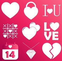 Set of heart icons on gradient pink color background for St. Valentines Day vector