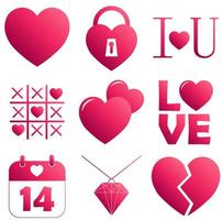 Set of heart icons with gradient pink color for St. Valentines Day vector