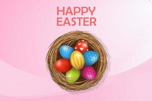 Happy Easter banner template with color eggs vector