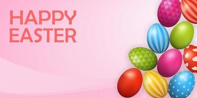 Happy Easter banner template with color eggs vector