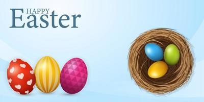 Happy Easter banner template with color eggs vector