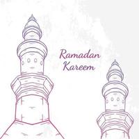 Ramadan Kareem Illustration With Mosque Concept. Hand Drawn Sketch Style vector