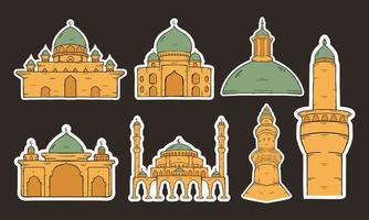 conjunto de mezquita islámica. gráfico vectorial de ilustración. mezquita de concepto de diseño con estilo de boceto dibujado a mano vector