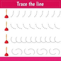 Trace line worksheet for kids, practicing fine motor skills. Educational game for preschool children. Vector illustration.