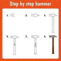 Drawing tutorial for hammer vector
