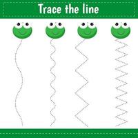 Trace line worksheet for kids, practicing fine motor skills. Educational game for preschool children. Vector illustration.