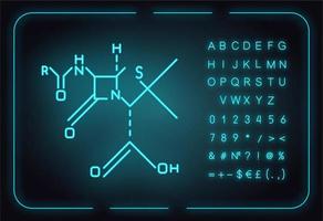 icono de luz de neón de fórmula molecular química. disposición de enlace de los átomos dentro de las moléculas. esquema de quimica organica. compuestos de elemento. signo brillante con alfabeto. ilustración vectorial aislada vector