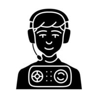 Radio news glyph icon. Sound broadcasting. Audio program via electronic media. Podcast recording. FM radio station. Silhouette symbol. Negative space. Vector isolated illustration