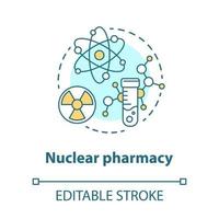 Pharmacy concept icon. Nuclear medication idea thin line illustration. Radioactive element research. Chemotherapy and radioactive drugs. Vector isolated outline drawing. Editable stroke