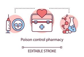 Pharmacy concept icon. Poison control pharmacology branch idea thin line illustration. Poisonous element and antidote development. Vector isolated outline drawing. Editable stroke