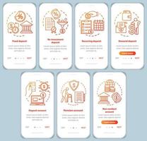 Savings, deposit investment onboarding mobile app page screen vector template. Different deposit types. Walkthrough website steps with linear illustrations set. UX, UI smartphone interface concept