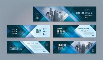 Abstract Blue banner design web template Set, Horizontal header web banner, Modern Geometric Triangle cover header background vector