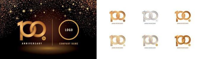 Set of 100th Anniversary logotype design, Interlocking Circle Number Logo vector. Hundred years anniversary celebration. vector