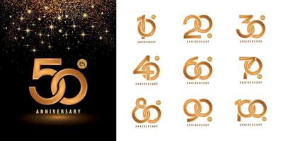 Set of Anniversary logotype design, Interlocking Circle Number Logo vector. Celebrating Anniversary Logo golden for celebration. vector