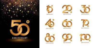 Set of Anniversary logotype design, Interlocking Circle Number Logo vector. Celebrating Anniversary Logo multiple line golden for celebration. vector