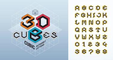 Abstract 3d Hexagon stylized fonts. Vector of Cube Alphabet Letters and numbers.