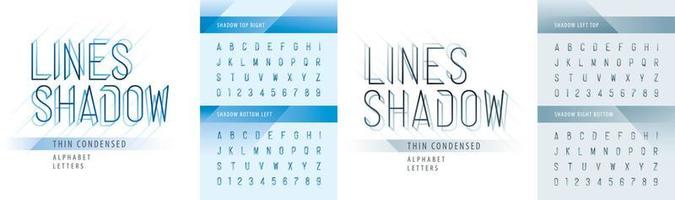 Vector of Modern Line Shadow Condensed Alphabet Letters and numbers