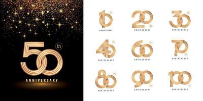conjunto de diseño de logotipo de aniversario, celebrando el logotipo de aniversario de varias líneas doradas para la celebración. vector de logotipo de número de círculo entrelazado.