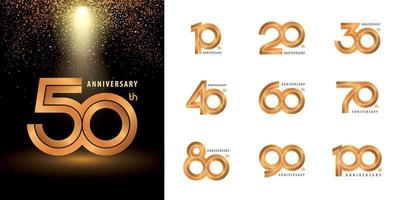 conjunto de diseño de logotipo de aniversario, celebrando el logotipo de aniversario de doble línea dorada para la celebración. vector de logotipo de bucle infinito.