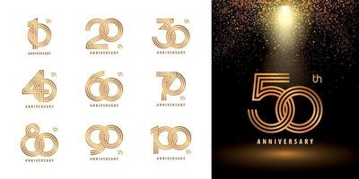 conjunto de diseño de logotipo de aniversario, vector de logotipo de número de círculo entrelazado. celebrando el logo del aniversario tres líneas doradas para la celebración.