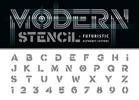 Letras y números del alfabeto moderno de tres líneas, fuente mínima de letras en negrita para tecnología, moda, futurista. vector