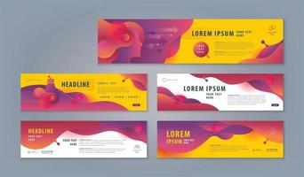 Abstract Banner Design Web Template Set, Horizontal Header web Banner, Liquid Shape Fluid Design, Dynamic Plastic Liquid Gradient Waves. vector