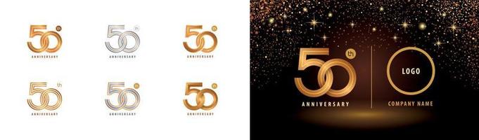 Set of 50th Anniversary logotype design, Fifty years anniversary celebration. Interlocking Circle Number Logo vector. vector