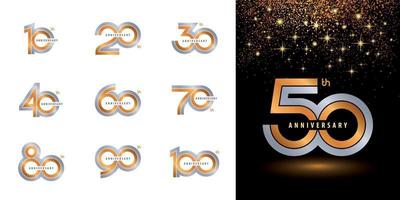 conjunto de diseño de logotipo de aniversario, vector de logotipo de bucle infinito. celebrando el logotipo del aniversario de doble línea plateada y dorada para la celebración.
