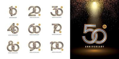 Set of Anniversary logotype design, Interlocking Circle Number Logo vector. Celebrating Anniversary Logo Triple line silver and golden for celebration. vector