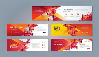 Abstract banner design web template Set, Modern Red Geometric Triangle cover header background for website, Social Media, ads bannerHorizontal header web banner vector