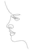 Side view woman face continuous line drawing. Abstract minimal woman portrait vector