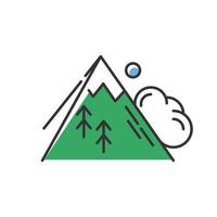 Avalanche green color icon. Sudden landslip. Unexpected snowslide, landslide. Mass of snow and ice falling down mountain side. Natural disaster. Isolated vector illustration