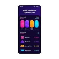 Home repair expense tracker smartphone interface vector template. Mobile renovation budget tracking app page black design layout. Finance manager screen. Flat UI for application. Phone display