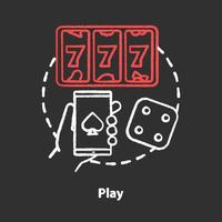 Play chalk concept icon. Slots machine, one armed bandit games idea. Gambling addiction. Games of chance. Mobile casino and betting. Vector isolated chalkboard illustration