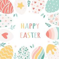 Happy Easter greeting card with painted Easter eggs. Hand drawn vector