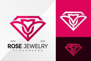 plantilla de ilustración de vector de diseño de logotipo de joyería de rosa de diamante