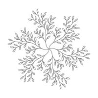 Decorative floral element. Isolated element. Snowflake-shaped twigs. line art vector
