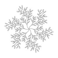 Decorative floral element. Isolated element. Snowflake-shaped twigs. line art vector