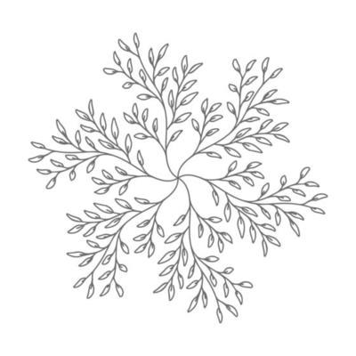 Decorative floral element. Isolated element. Snowflake-shaped twigs. line art