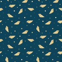 Summer bright seamless pattern with shells. Ochre elements on dark background. Marine children's print. Seashells vector