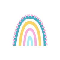 Vector child's drawing of a rainbow. Cute boho illustration. Baby shower design element, baby clothes print, postcard. Scandinavian minimalism. Pastel tone