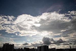 Summer blue sky cloud gradient light white background. Beauty clear cloudy in sunshine calm bright winter air bacground. Gloomy vivid cyan landscape in environment day horizon skyline view spring wind photo