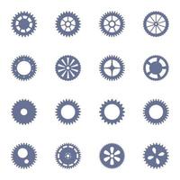 Vector set of simple isolated gears. Cogwheel icons. Clock mechanism, industry.