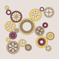 Vector illustration of a gear. Colored round gear elements of the mechanism. Group isolated details. Engineering mechanism, equipment