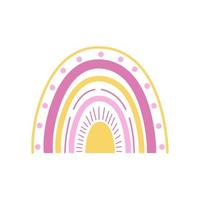 dibujo infantil vectorial de un arco iris. linda ilustración boho. elemento de diseño de ducha de bebé, estampado de ropa de bebé, postal. minimalismo escandinavo. tono pastel vector