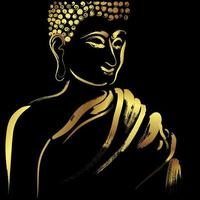 Buddha with golden brush stroke over on black background