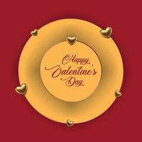 Happy valentines day yellow Round circle love hearts red background vector