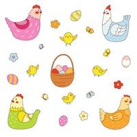 chickens and hen eggs. Doodle set for Easter vector