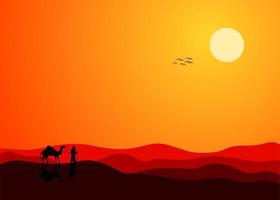 ilustración de la puesta de sol en el diseño del vector del desierto